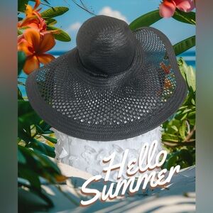 Black Ventilated Wide-Brim Hat for Sun Protection